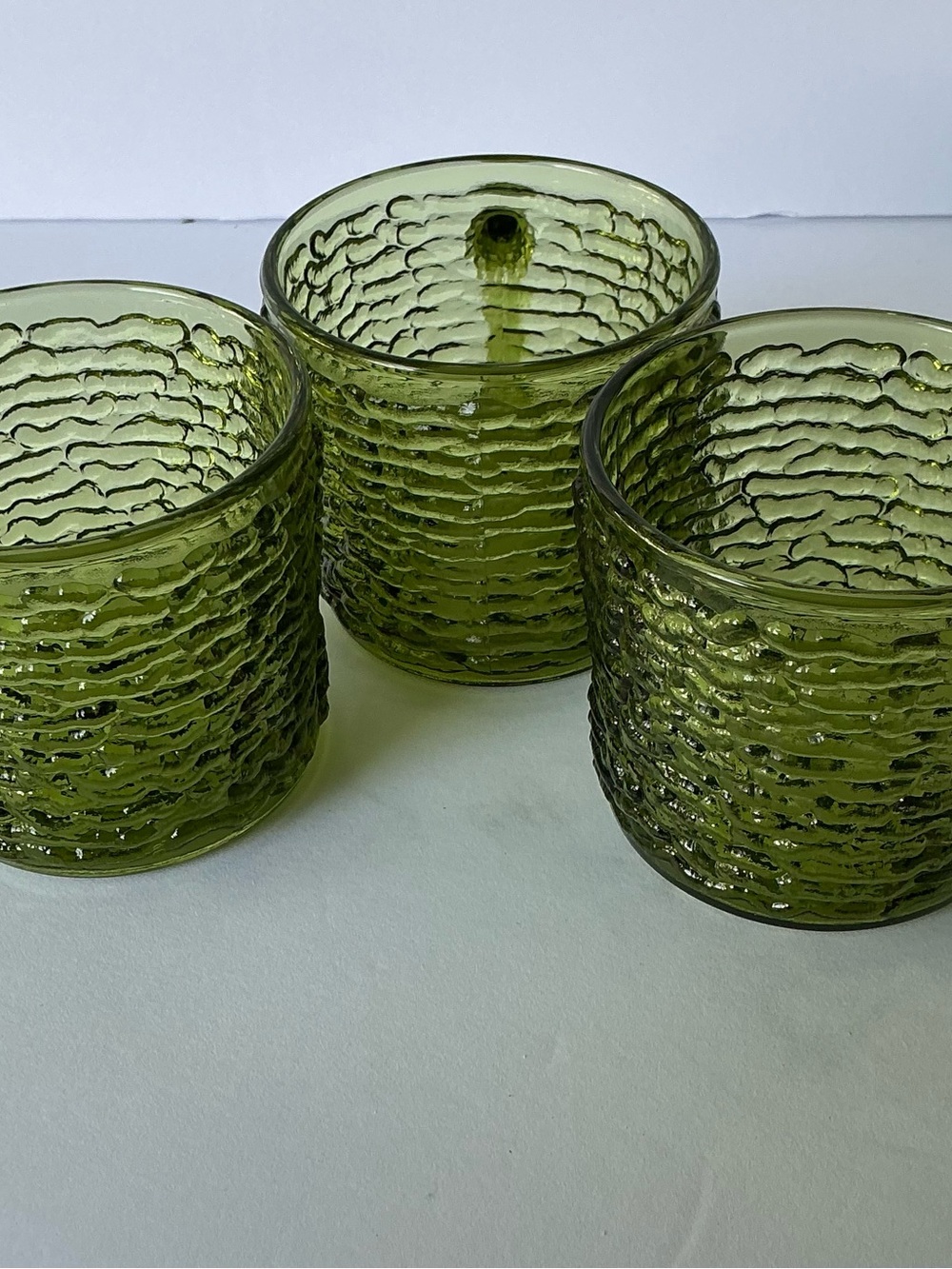 3 Anchor Hocking Soreno Avocado Green Punch/Coffee Cup Bark